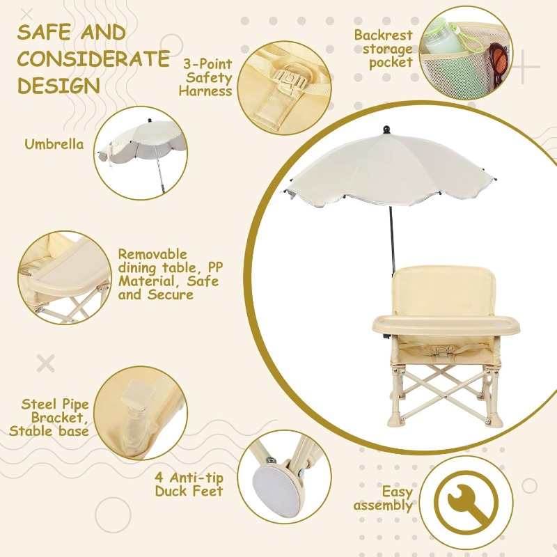 아기 야외용 비치 의자, 우산, 등받이, 포켓, 안전벨 - Outdoor Sport Chairs 리뷰 및 가격