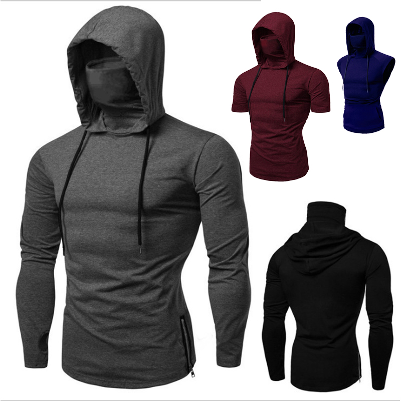 새로운 남성 체육관 얇은 까마귀 긴 소매 후드 마스크  - Outdoor Sport Hoodie 리뷰 및 가격